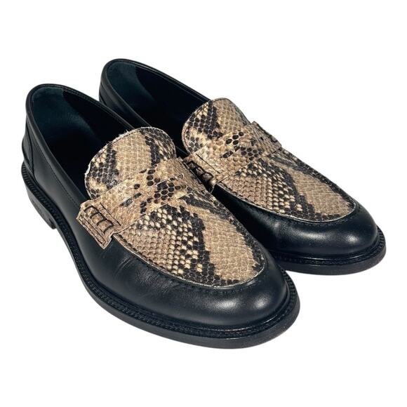 VINNYS SNAKESKIN PRINT LEATHER PENNY LOAFERS EU SIZE 42 - Picture 1 of 7